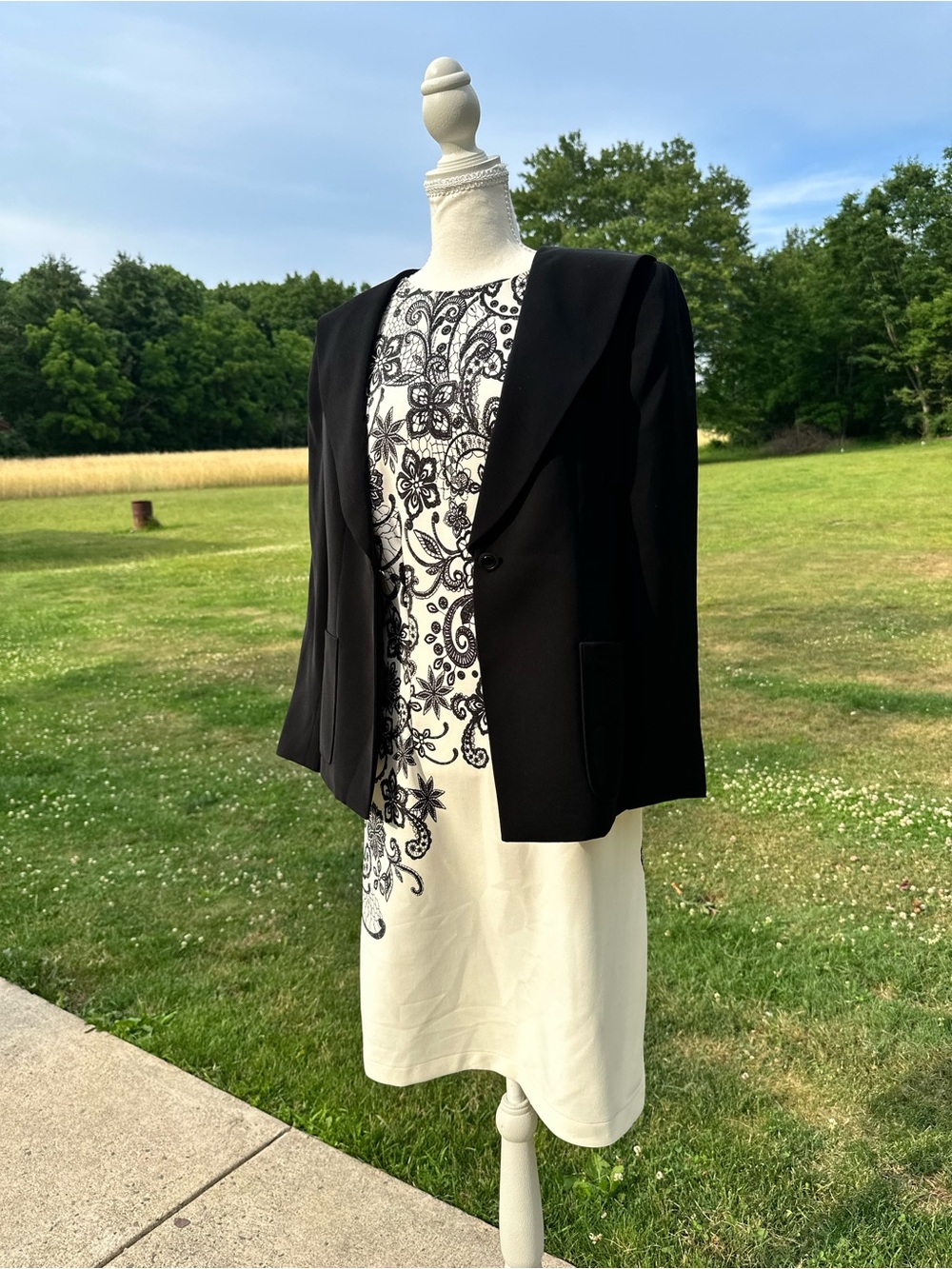 Kasper Black & White Striped Blazer & Dress Set
